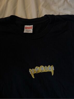 Supreme Black T-Shirt with Gold & Silver Grills Graphic